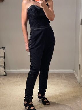 Bebe black formal lace strapless tuxedo corset  jumpsuit women 8